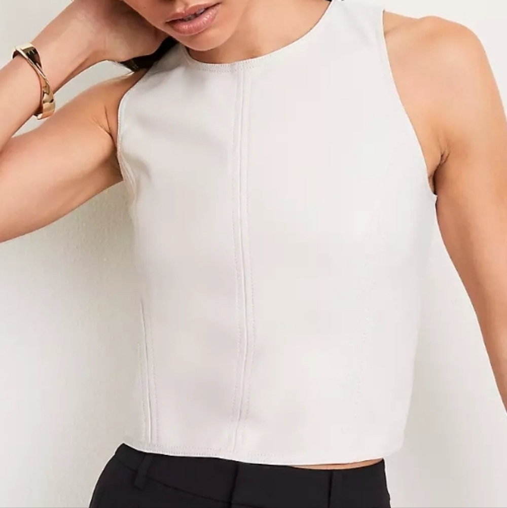 Loft Cream Faux Leather Sleeveless Top